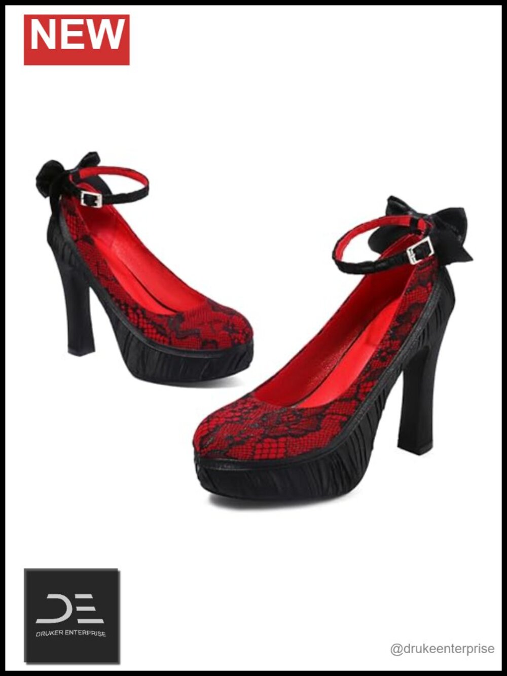 Gothic Mary Jane Platform Pumps Lace Flower High Heels Women's Punk Shoes - Picture 3 of 6
